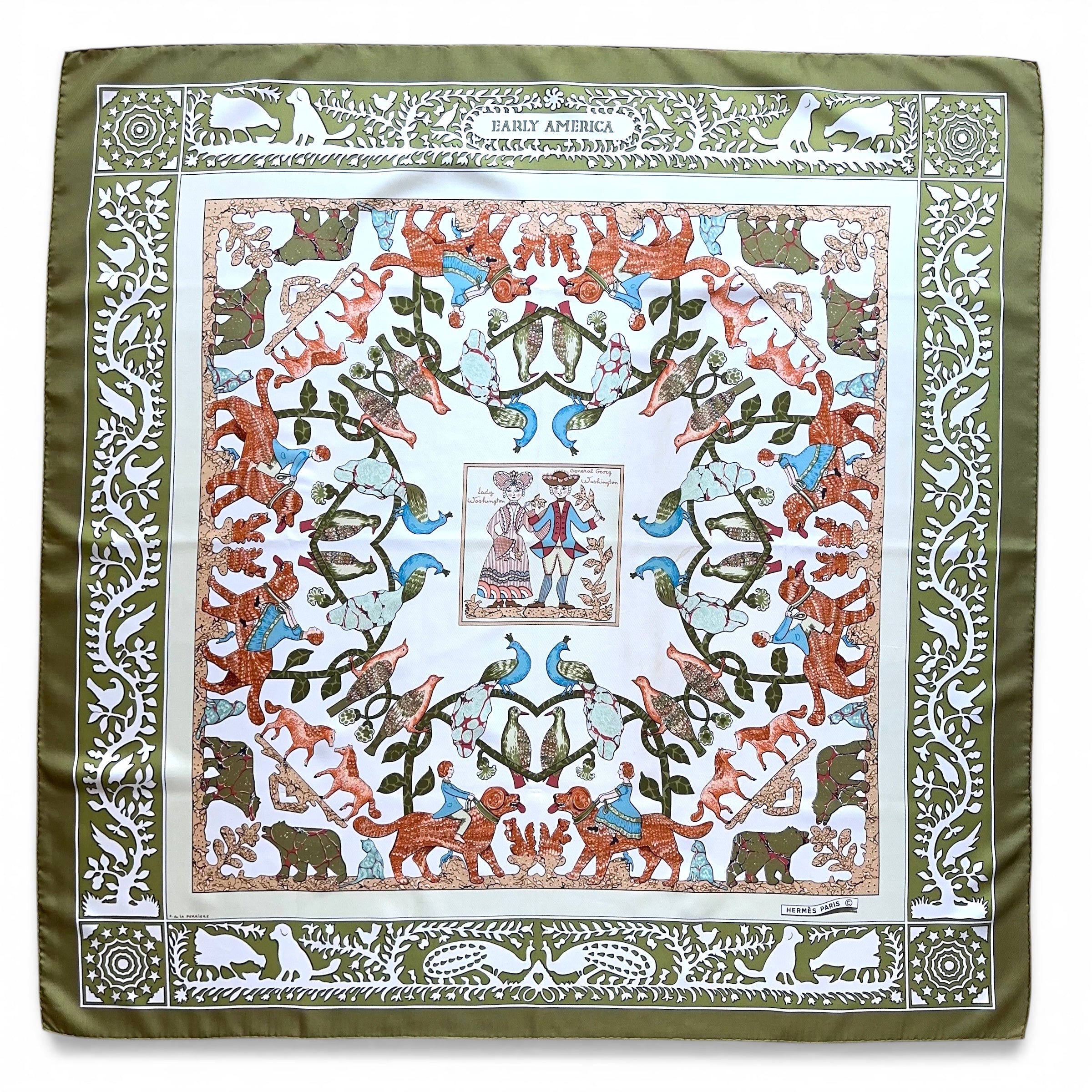 Carré Hermès 90 cm – Early America – F. de la Perrière (1981)