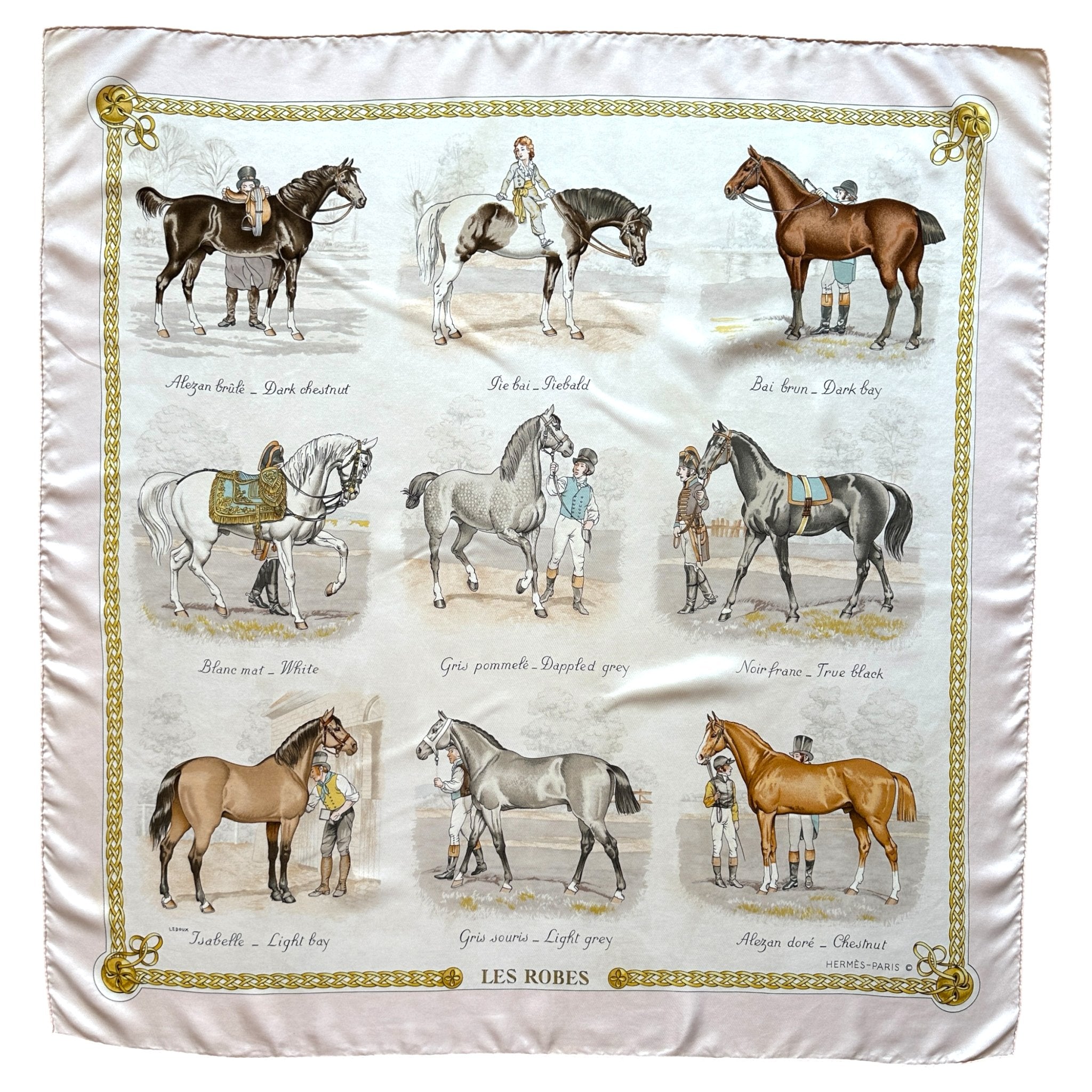 foulard carré hermès les robes rose et blanc vue d'ensemble