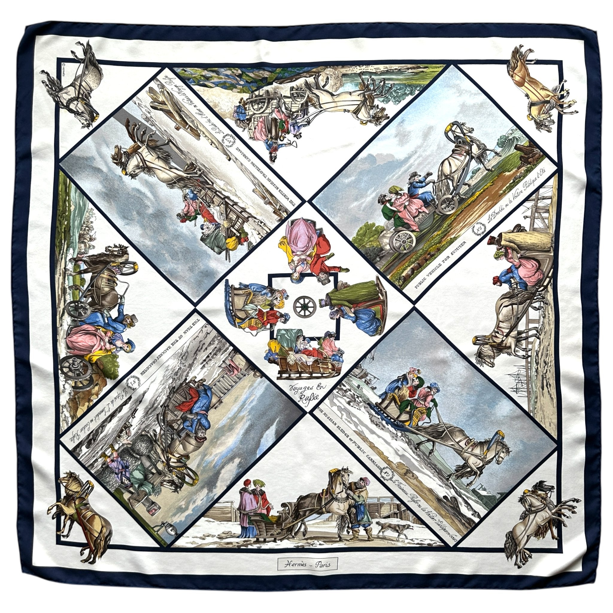 Foulard Hermès Voyages en Russie – Vue d’ensemble du carré 90 cm