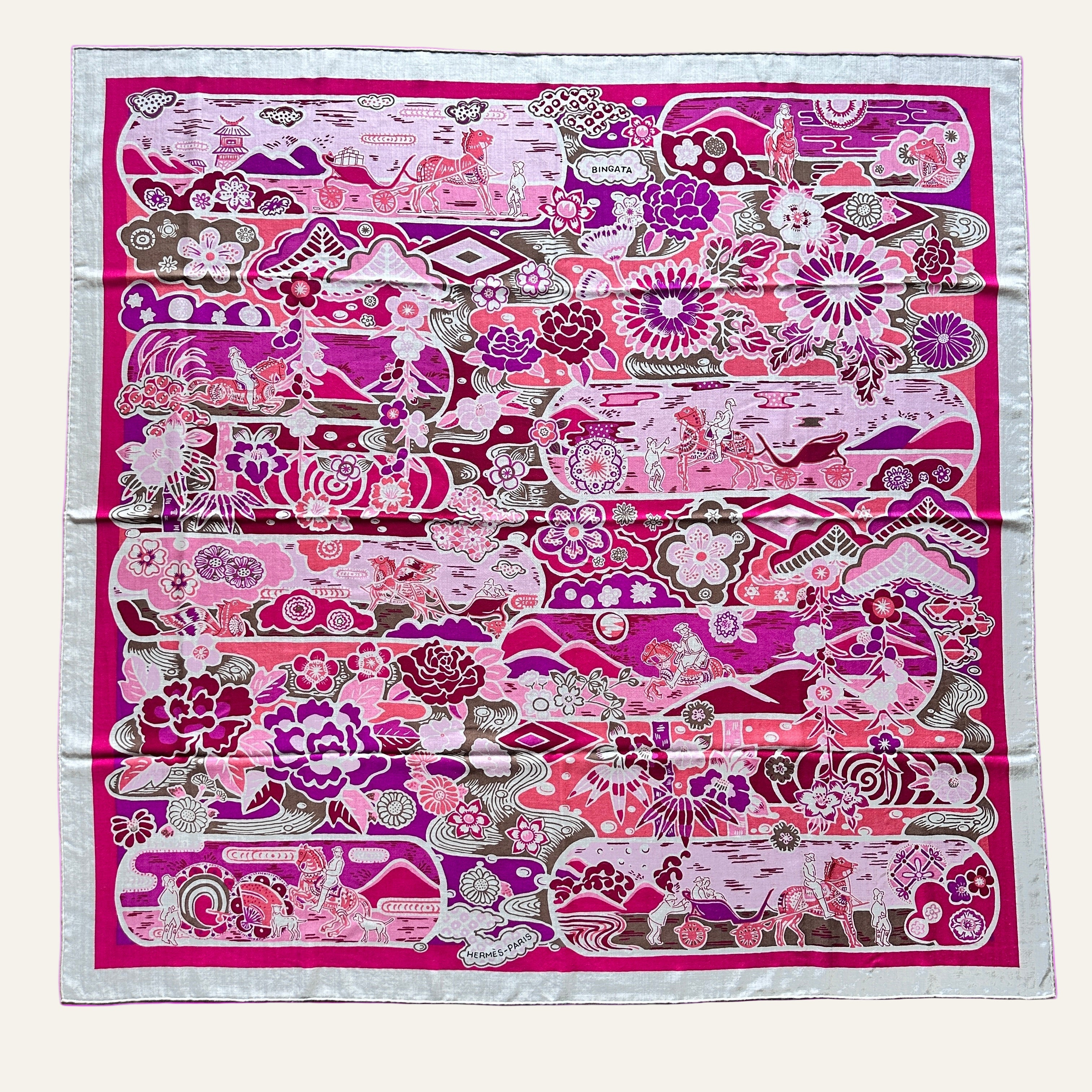 vue d'ensemble du foulard hermès  bingata en cachemire et soie 